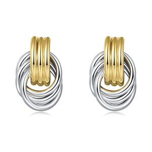 Elegant Women's Gold Plated Stainless Steel Colorblock Knot Design earrings